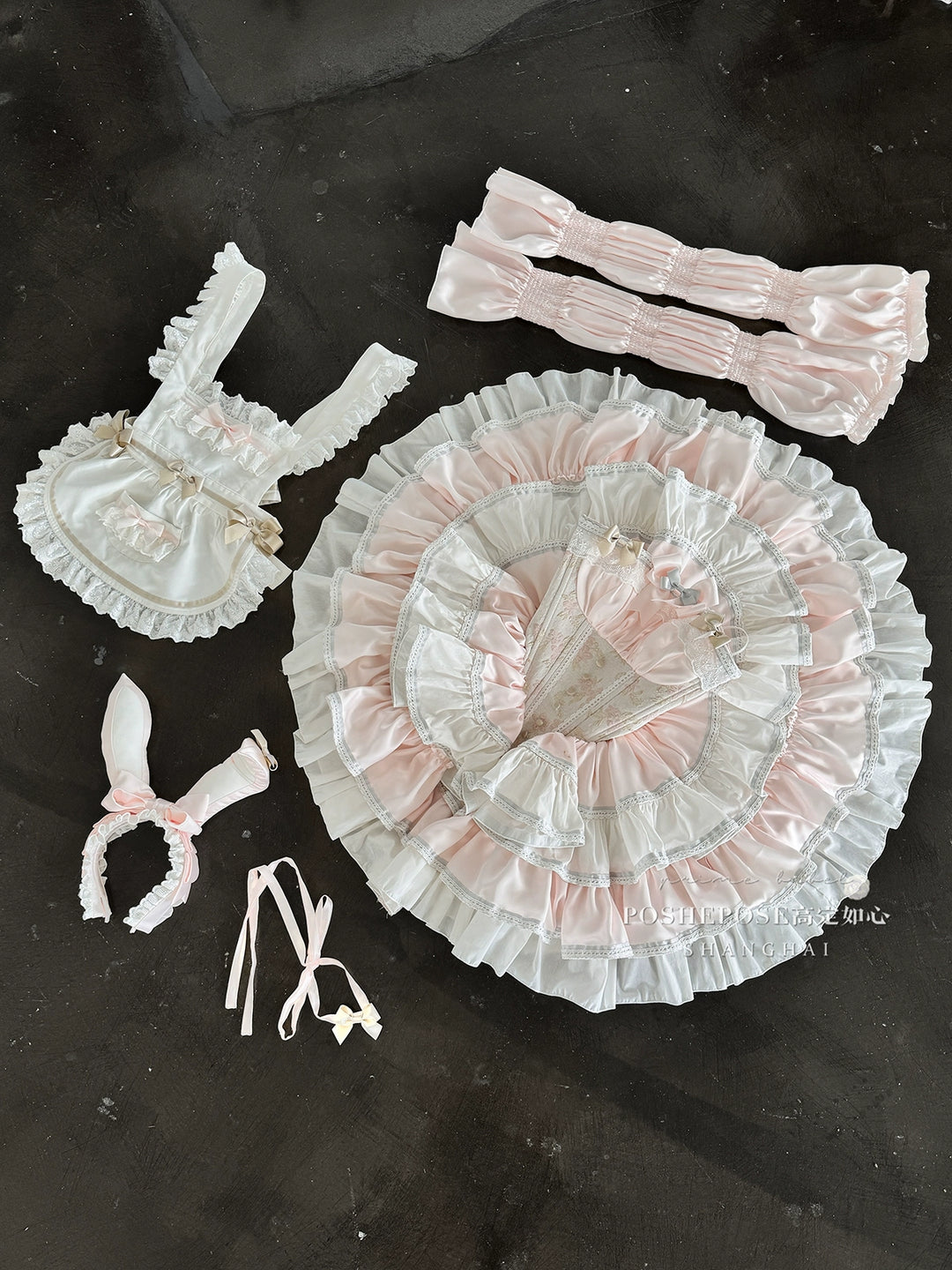 POSHEPOSE~Maid Bunny~Gorgeous Sweet Lolita OP Dress with Detachable Sleeves and Apron 41664:720598