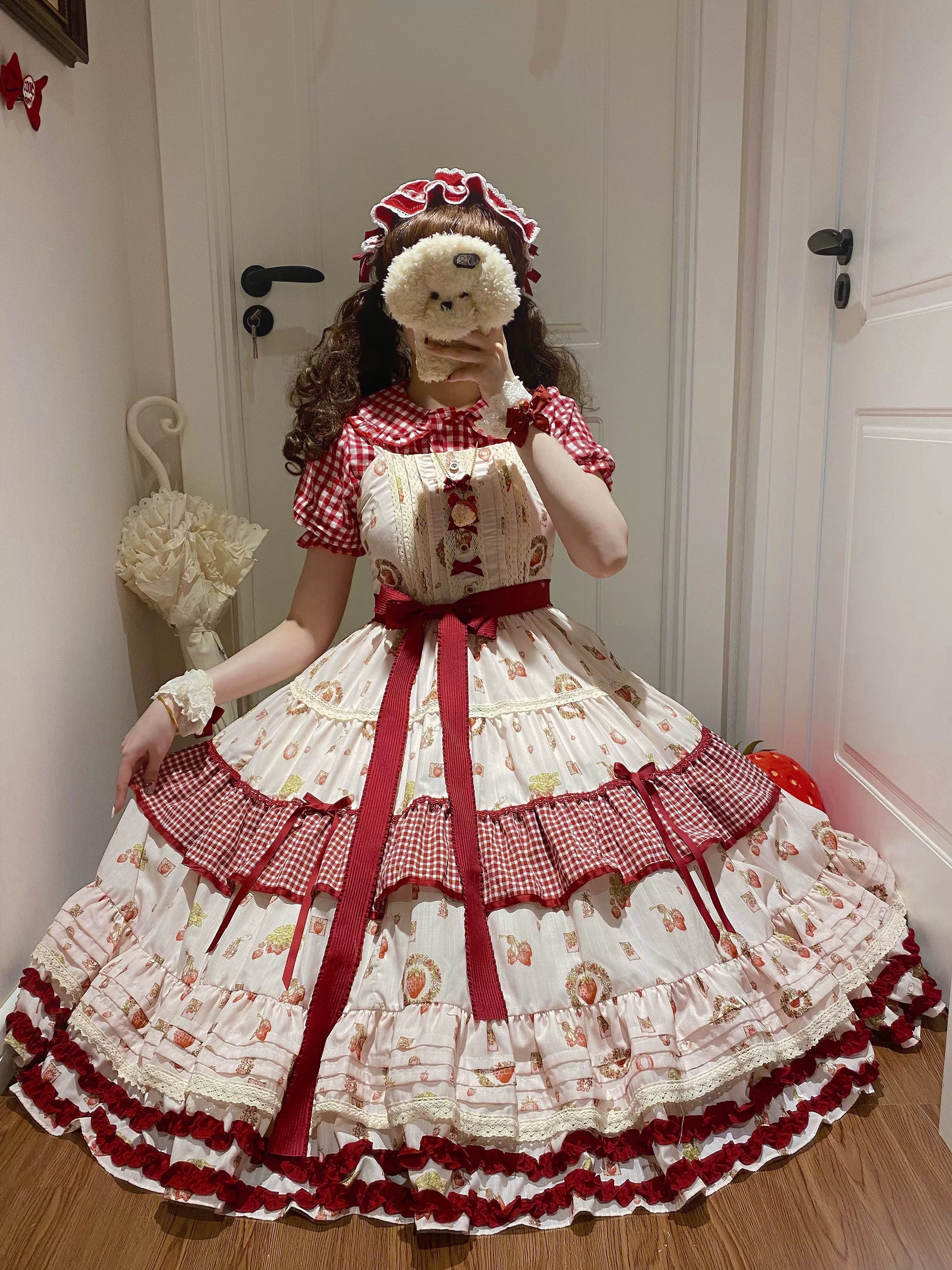 Skyfaring Strawberry - Printed Classic Lolita JSK Dress, Tired Hem