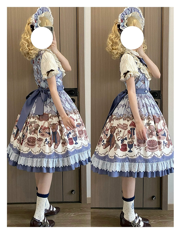 Spireme Cat - Hazelnut Bear - Kawaii Lolita Dress, Bear & Dessert Print