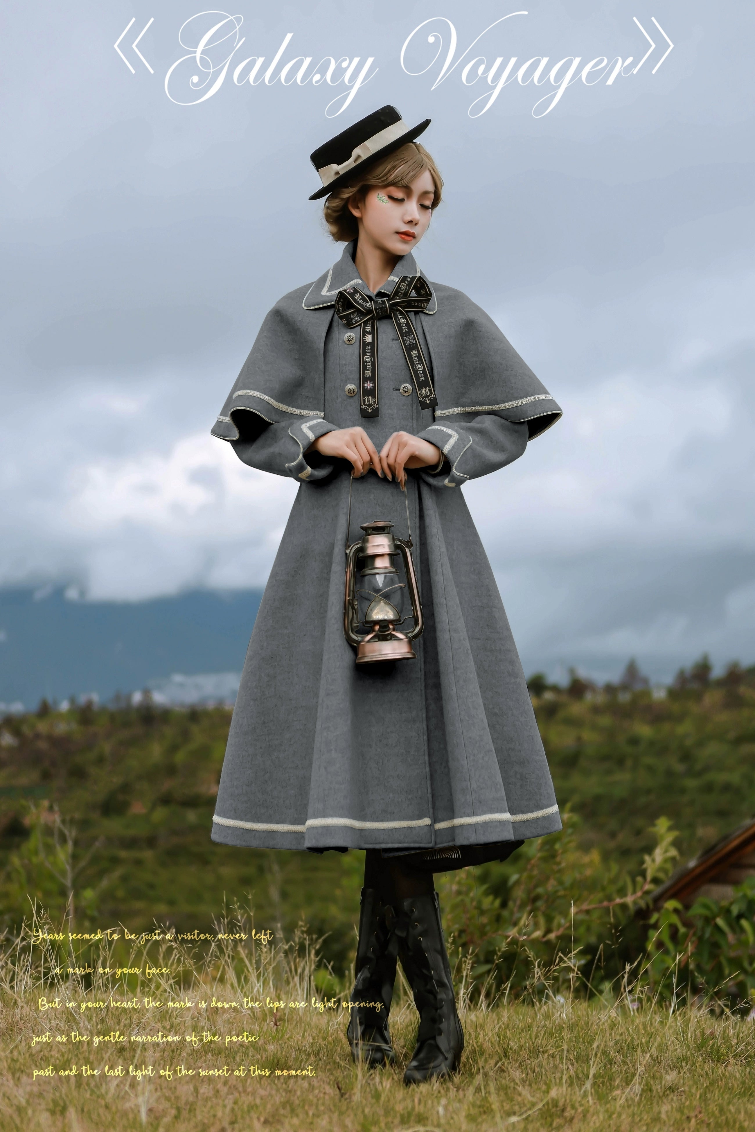 Unideer - Galaxy Traveler - Classic School Lolita Overcoat with Detachable Cape and Bow 39940:656452