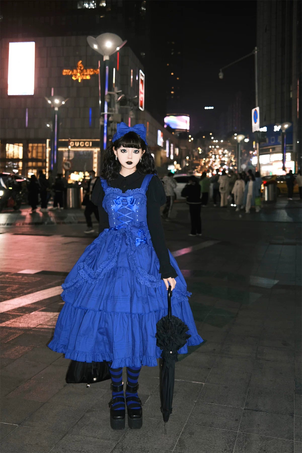 Cotton Gothic Lolita Long JSK, Drawn-up Hem 45213:841009