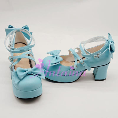 (Buyforme)Antaina~ Popular Japanese Lolita Bow Strap Multiple Colors 36 light blue matte (heel back 7.5cm front 3cm ) 