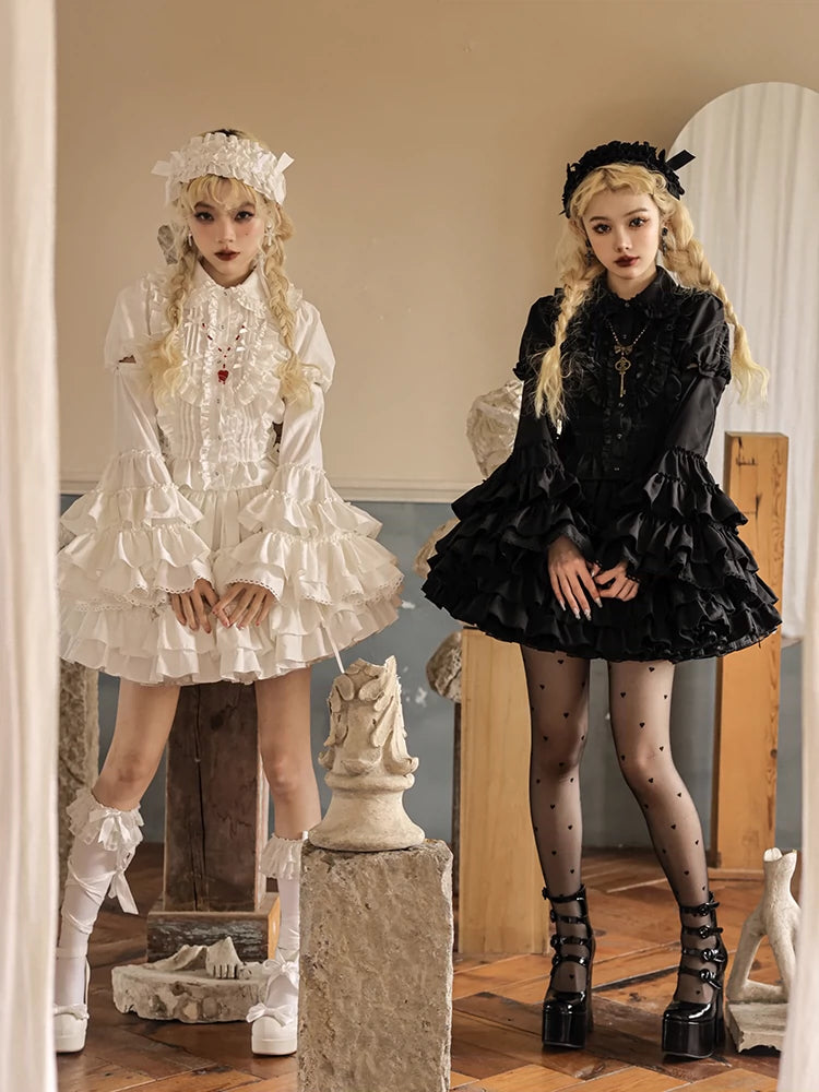 Mewroco~Nightingale and Rose~Gothic Lolita Dress Princess Sleeve Blouse and Skirt Set 35046:478992