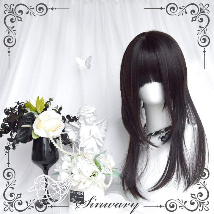Sinwavy - Gothic Lolita Wig Black Natural Hair With Ponytails & Braids Natural Black - Main Wig Only