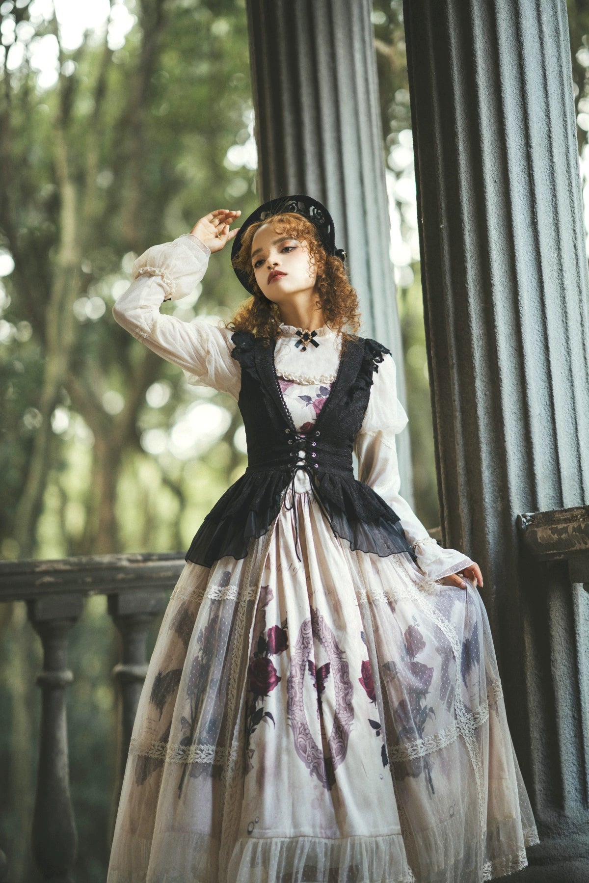 (BFM)Sweet Date~Classical Lolita Rose Print Princess Dress Set   