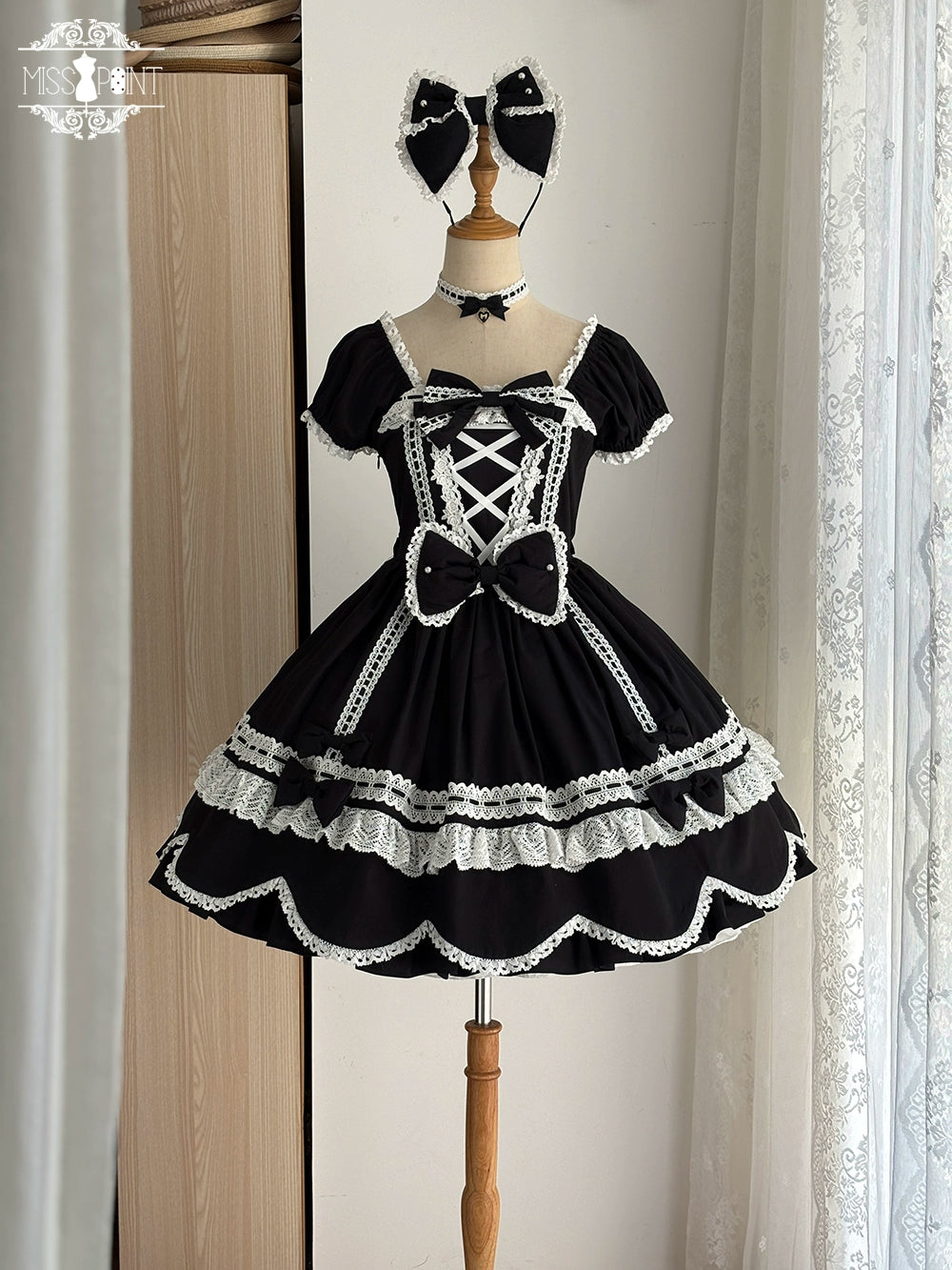 Miss Point - Vintage Petal Rabbit - Old School Lolita OP Cotton Dress With Petal-Shaped Hem (2XL L M S XL XS) 43135:768541