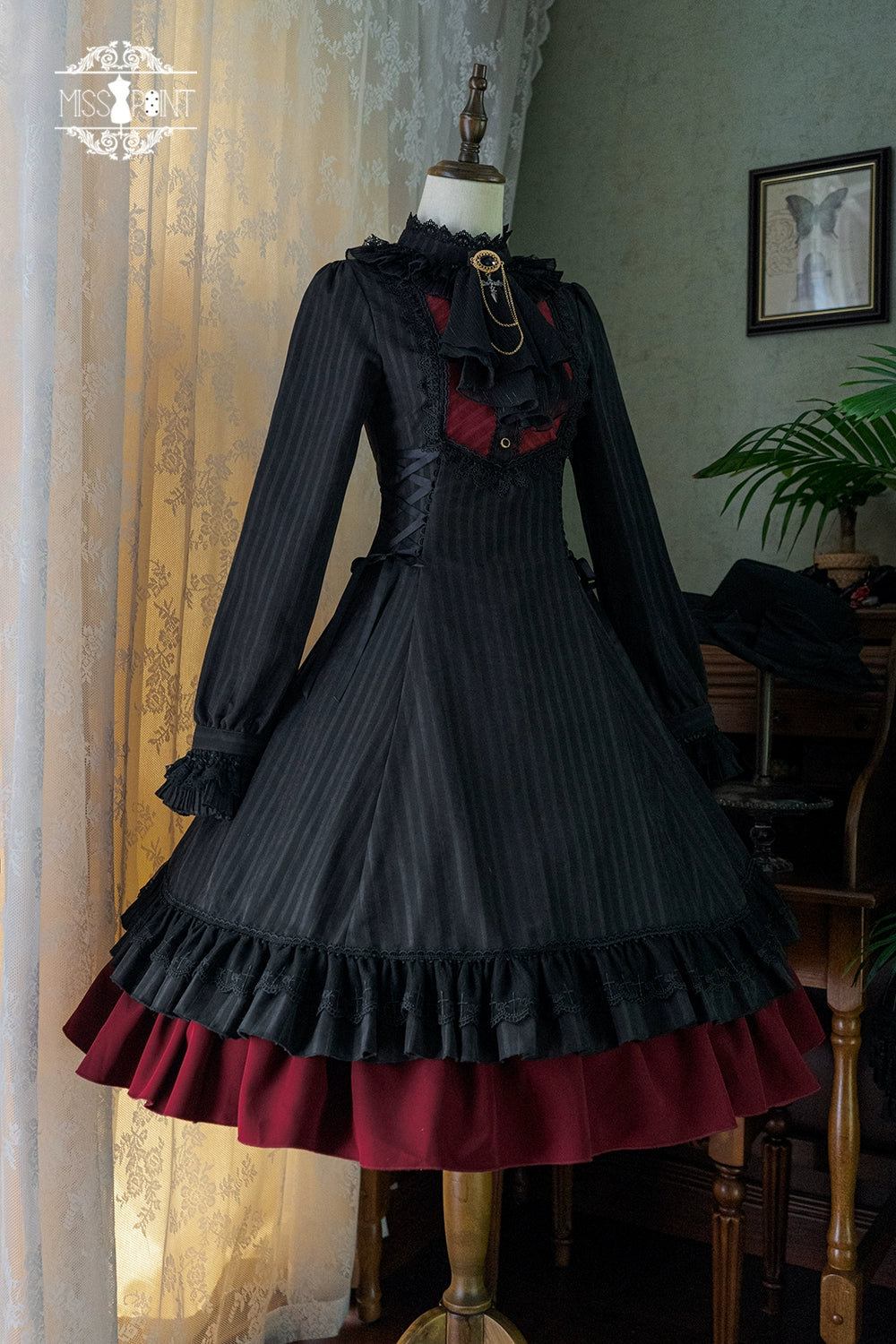 Miss Point~Perintz Manor~Gothic Lolita OP Long Sleeve Retro Lolita Dress (2XL L M S XL XS) 39904:642784