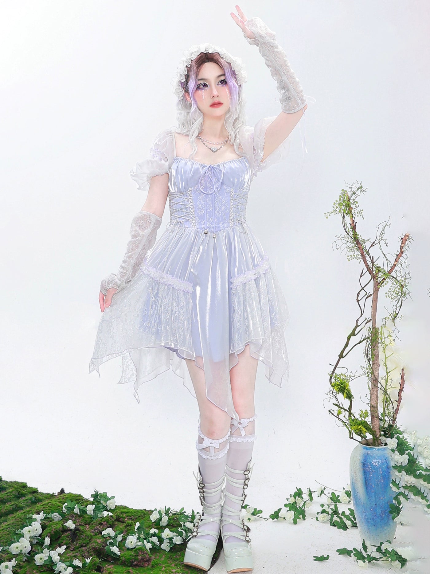 Virtual~Love Letter~Sweet Lolita Lace Lavender Sexy Dress S lavender 