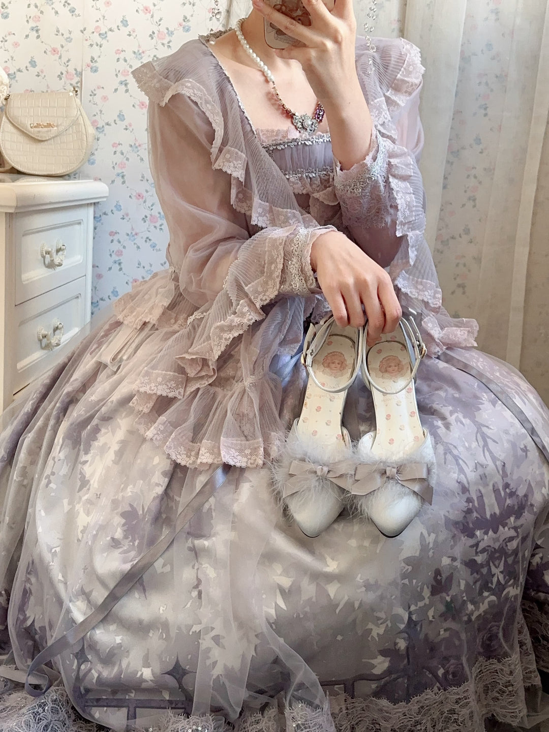 Pure Tea For Dream~Swan Lake~Sweet Lolita Shoes Satin Lolita Hight Heels 42090:733822