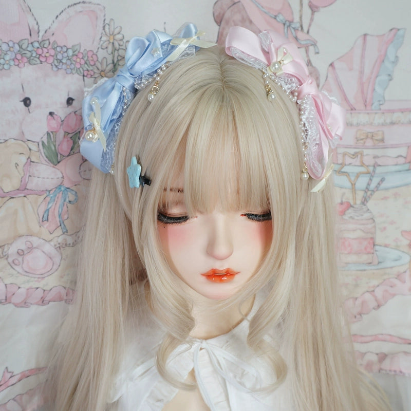 MaoJiang Handmade - Dreamy Sweet Lolita Layerd Bow Hair Clip, Pearl Accents