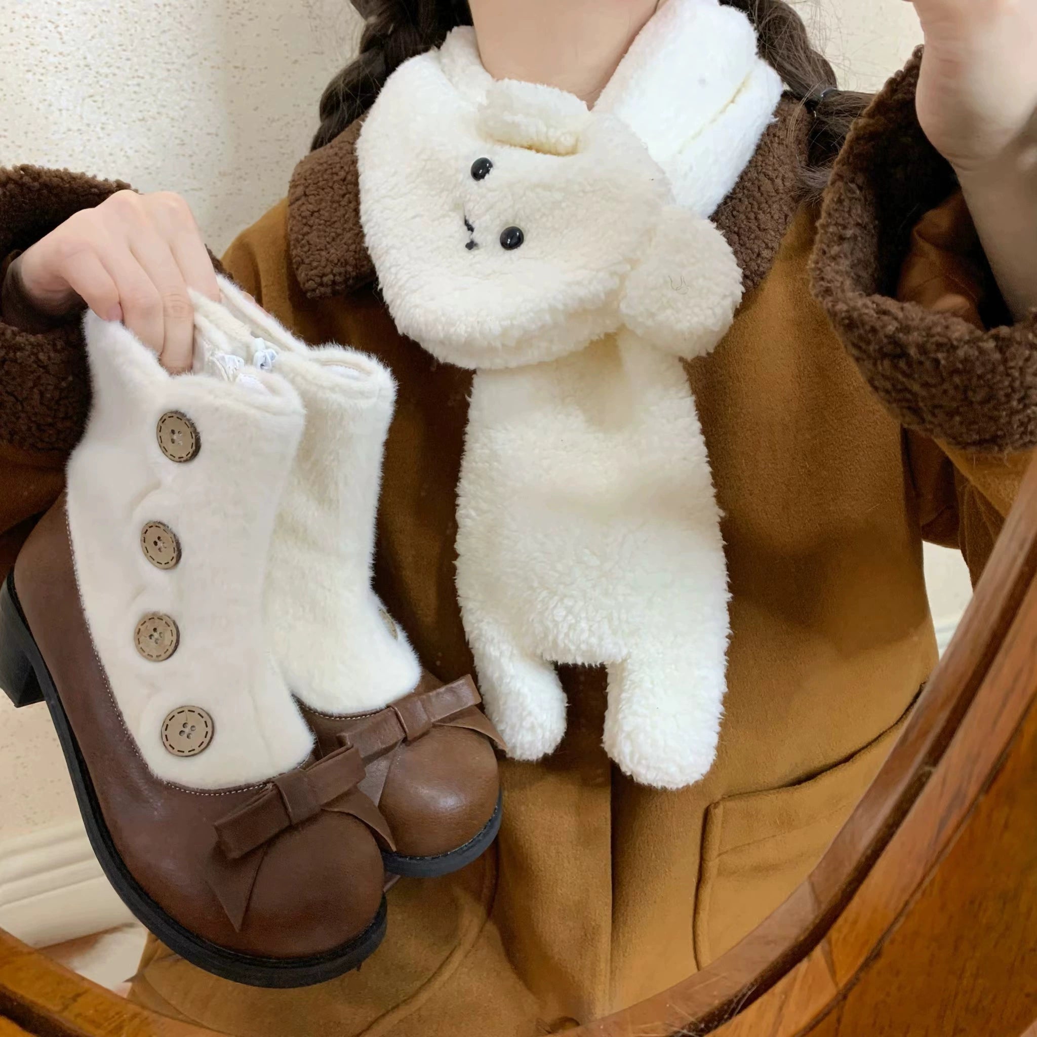Dolly Doll~Winter Lolita Boots Fur Mary Jane Lolita Low Heel Shoes 32674:403484