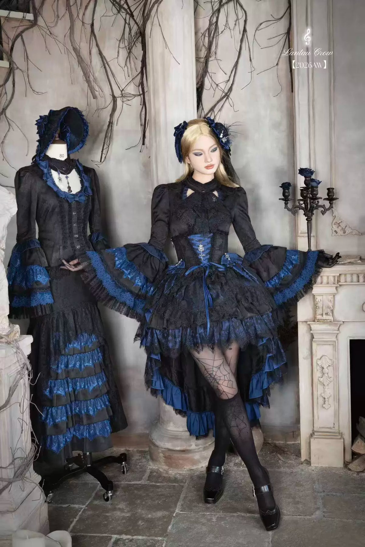 Requiem - Gothic Lolita Blouse & Skirt Set, Jacquard with Satin Lace 45969:869878