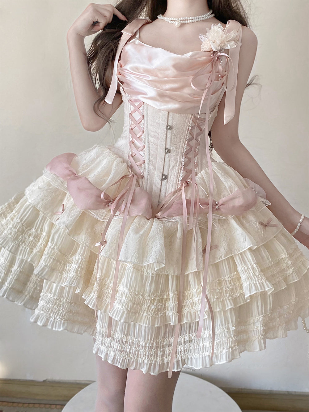 Caramel Antique~Yuyan~Ballet-style Sweet Lolita Corset JSK with Built-in Petticoat