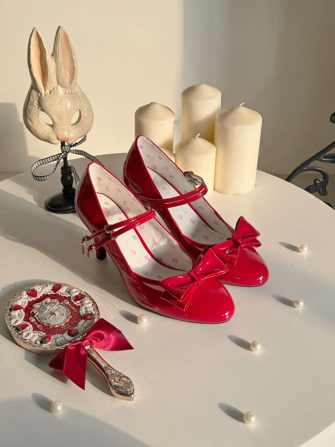 Pure Tea For Dream~Coco Sweet~Elegant Lolita Shoes Pointed Toe Heels with Bow (Red / 35 36 37 38 39 40) 42298:740642