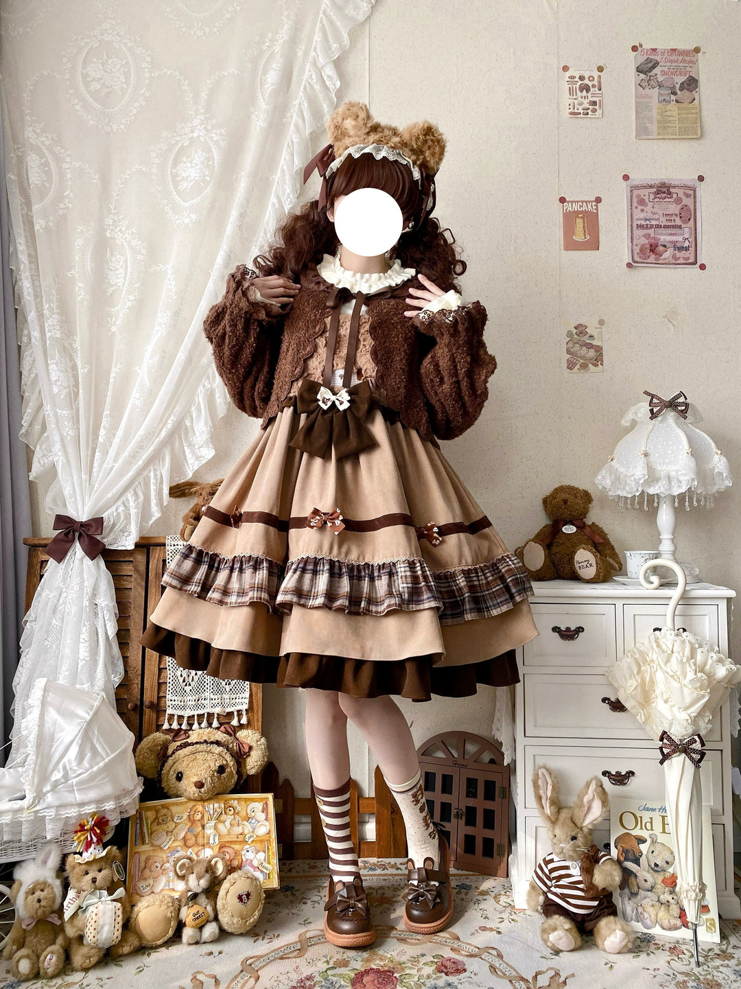 Qianmu~Teddy Bear Cake~Winter Lolita JSK Cute Bear Lolita Dress   