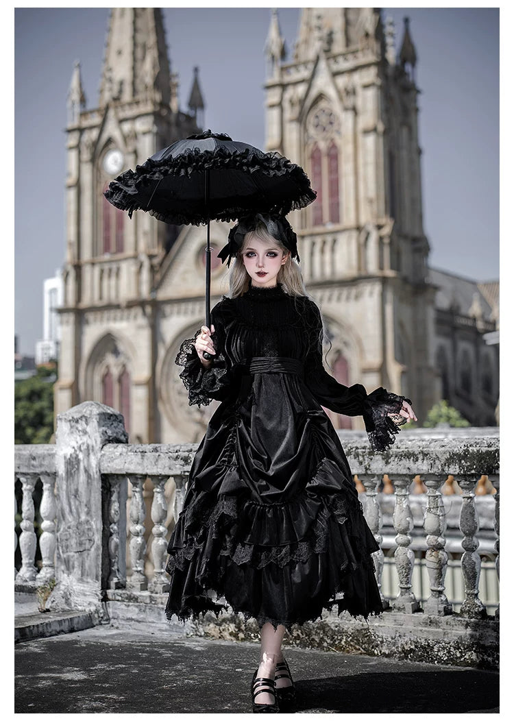 Dawn Bell & Dusk Song - Gothic Lolita Velvet OP Dress, Back Zipper