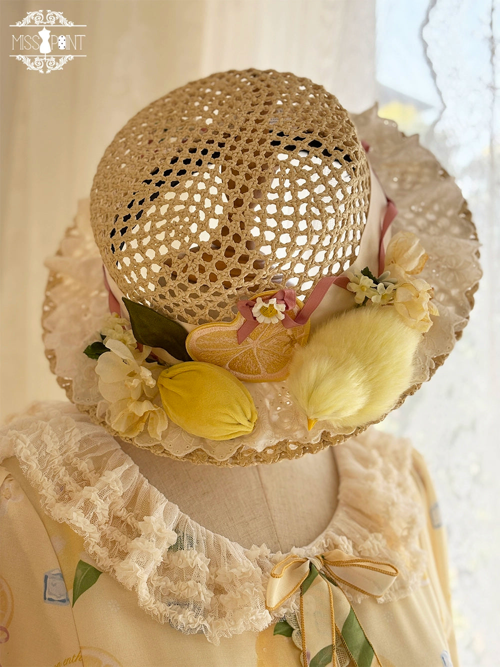 Miss Point~Lemon Chick~Country Lolita Accessories With Openwork Straw Hat 42983:760448