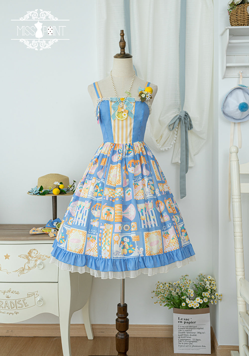 Miss Point~Daisy Lemon~Daily Lolita Lemon Print JSK Customized XS blue 