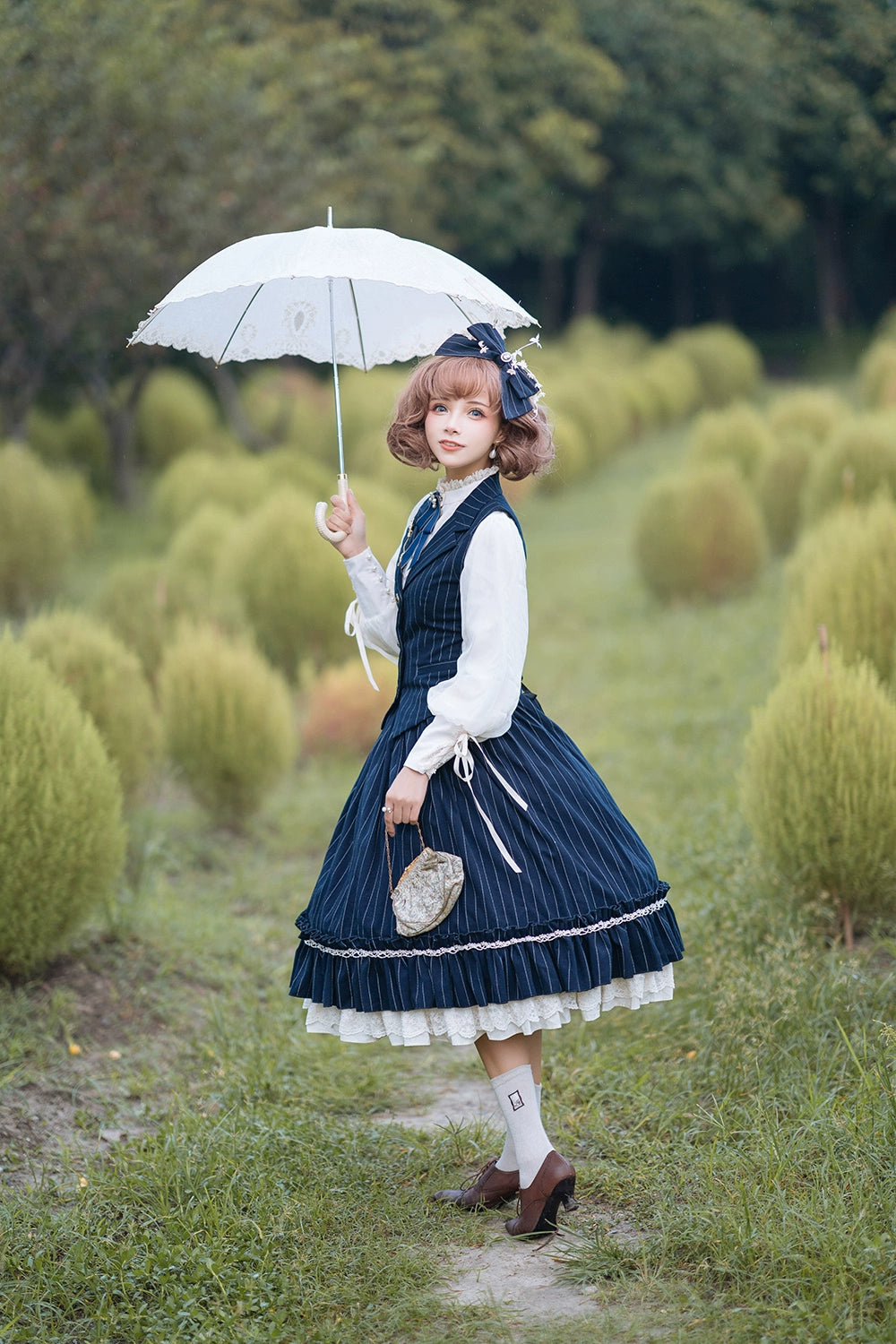 Miss Point~Rose Doll~Elegant Lolita Striped Fishbone Skirt   