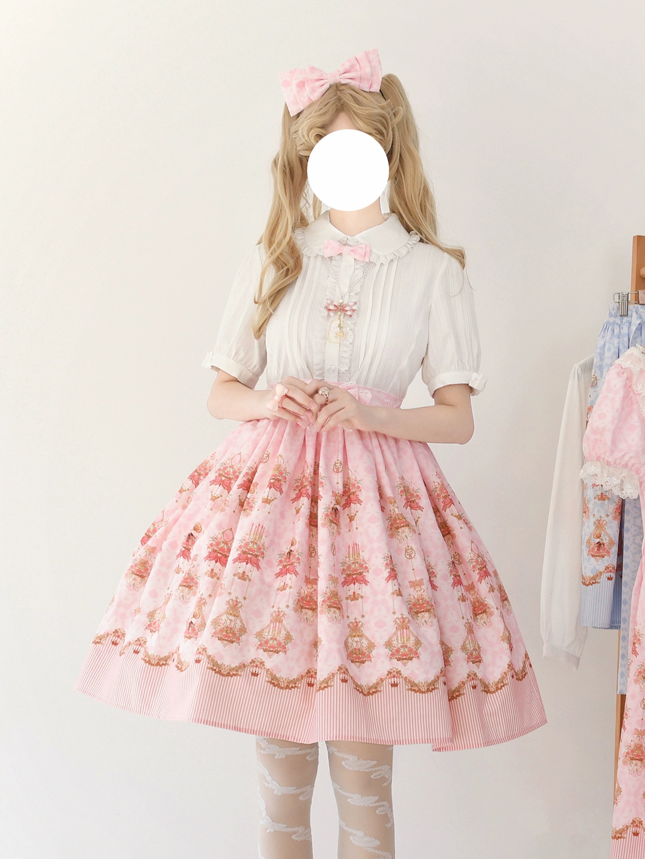 Strawberry Witch - Rose Garden Bunny - Daily Lolita Rose Bunny Printing OP JSK Dress Set S pink skirt