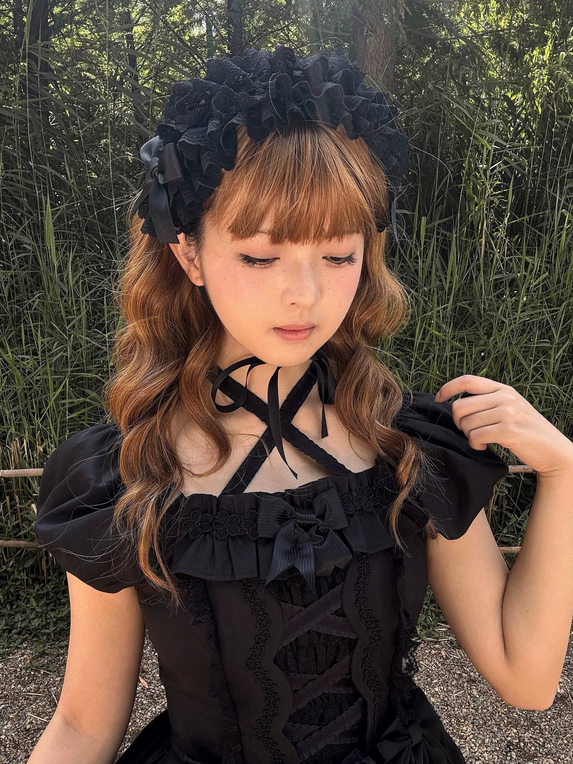 Plaid Petals - Old School Lolita OP Dress, Scalloped Hem