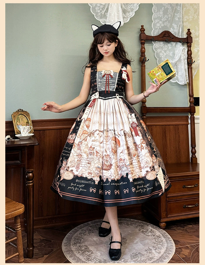 Alice Girl~Fox Band~Printed Sweet Lolita JSK Dress Square Neckline Daily Dress