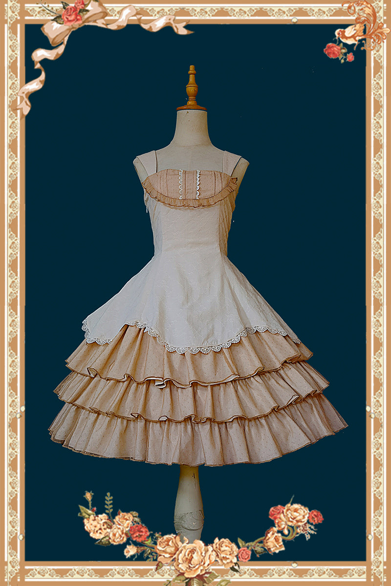 Infanta~Waltz~Classic Lolita JSK Tiered Dress with Bunny Ear Blouse Apricot JSK only S