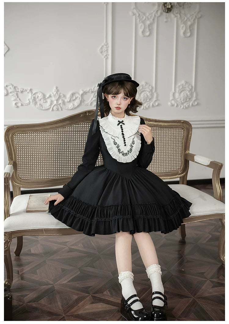 Audrey's Reply - Classic Lolita Square Neck OP, Detachable Embroidered Collar