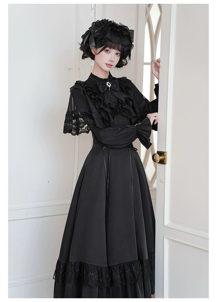 With PUJI - White Daylight - Elegant Lolita Long Sleeve OP Dress, Side Zipper 44042:793822