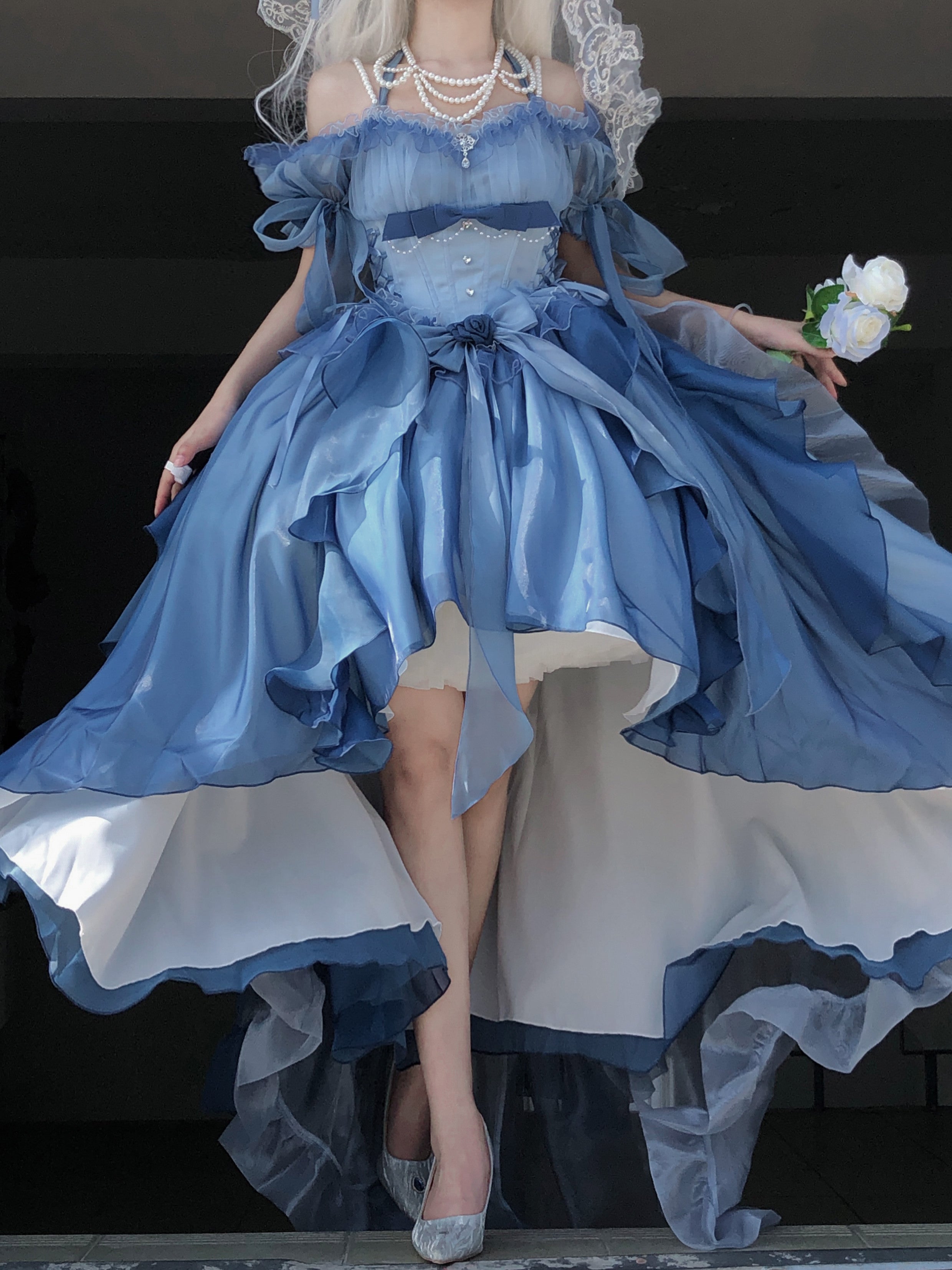 Meowing and fruity - Elegant Lolita Gradient Dark Blue Prom