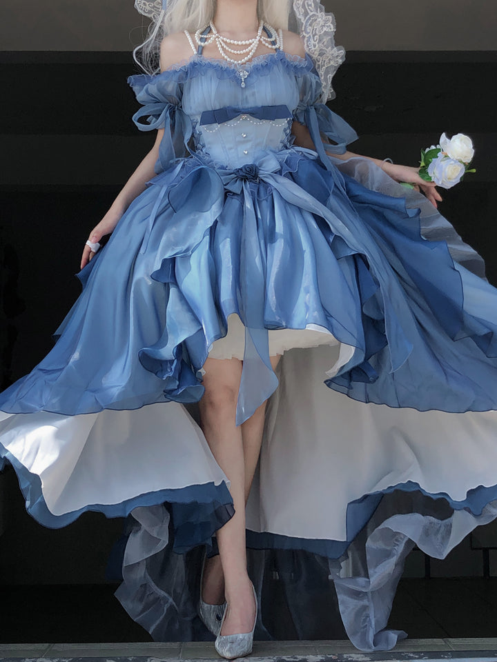 (Buy for me)Meowing and fruity~Elegant Lolita Gradient Dark Blue Dress Set   