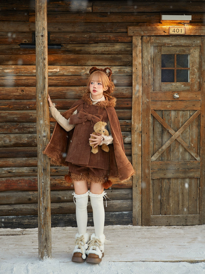 Tan Tuan~Rabbit & Bear~Winter Kawaii Lolita Cape and Shorts