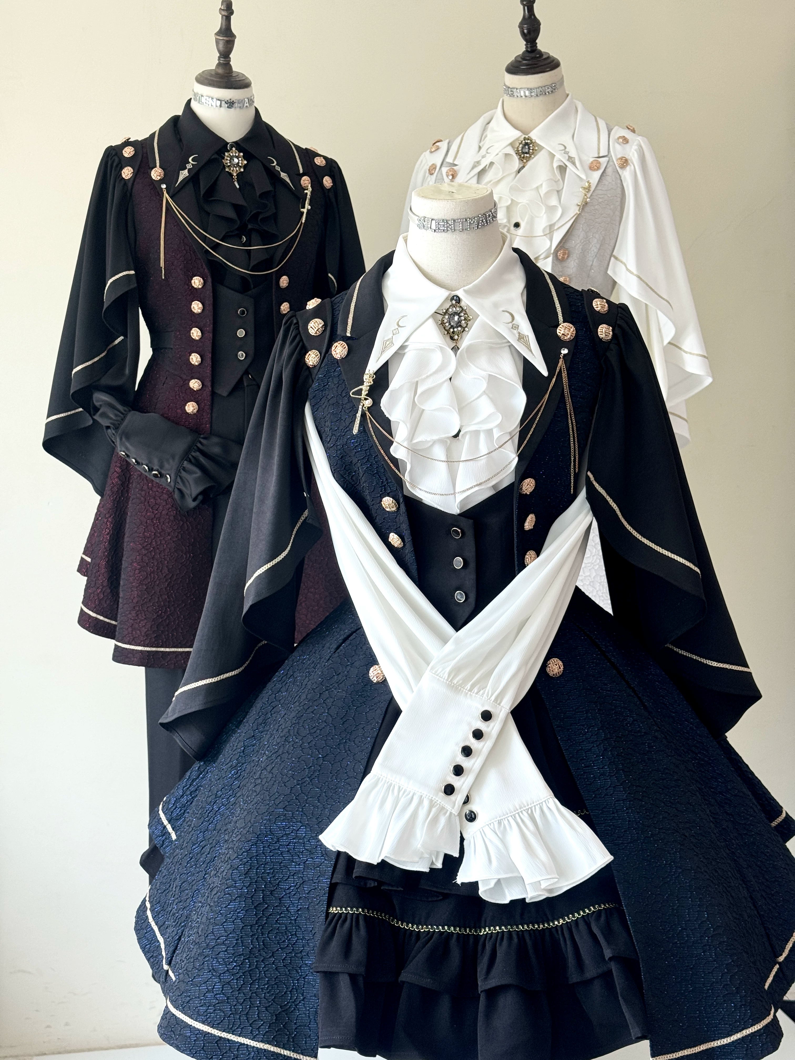 Fallen Moon Code - Retro Military Lolita Capelet-Sleeve Set: Vest, Skirt & Pants
