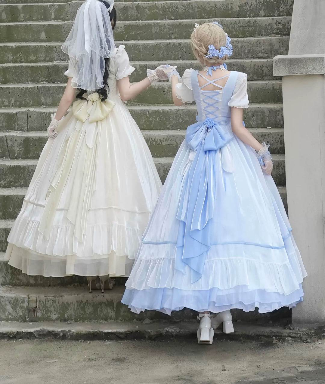 Flight Diary~Princess Lolita Dress Wedding Lolita OP and Daily Wear OP Pre-order XS White and Blue Trailing