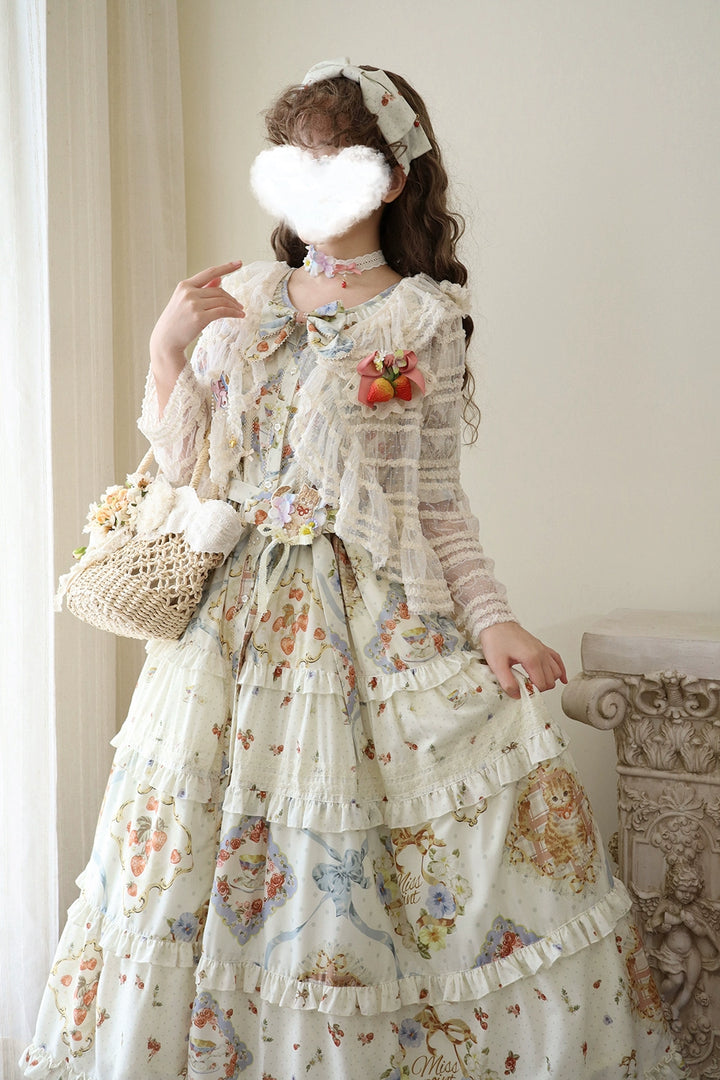 Miss Point~Cat Rose Tea~Sweet Lolita Tulle Cardigan and Long Skirt Overlay