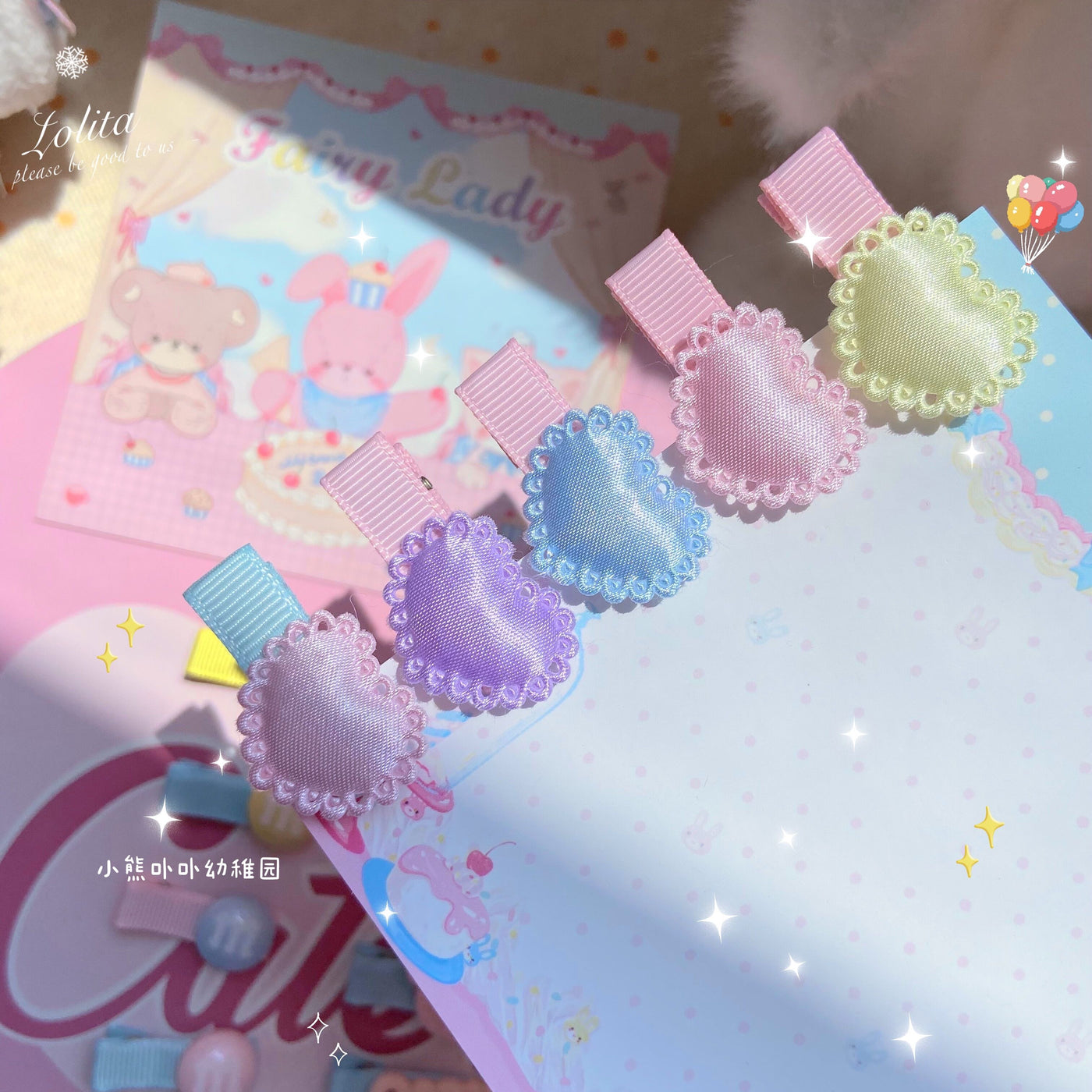 Bear Doll~Original Homemade Bared Sweet Lolita Hair Clips pink love  