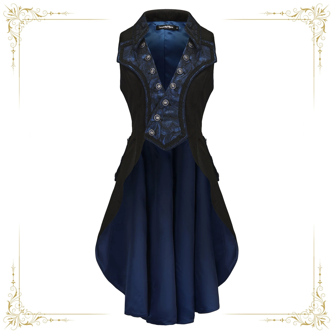 Immortal Thorn~Night of Swordsmanship~Ouji Lolita Long Coat Male Lolita Sleeveless Coat S Blue black 