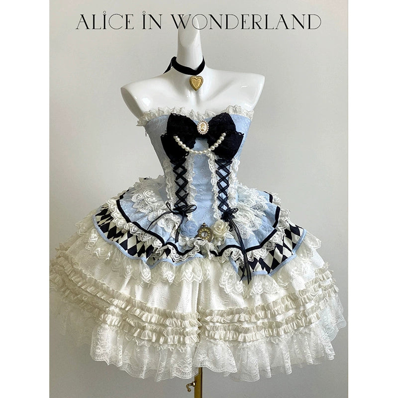 (BFM)Diamond Honey~Princess Crown~Slim Fit Lolita Dress Romantic Gown Alice Blue Dress S 