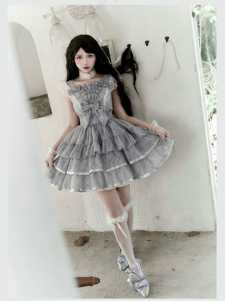 With PUJI~Sleepless Dreams~Elegant Lolita JSK Dress Tiered Diamond Print   