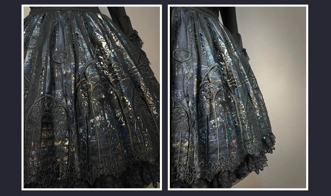 SUSIN~Night Traveler~Classic and Elegant Gothic Dress with Colorful Window Prints