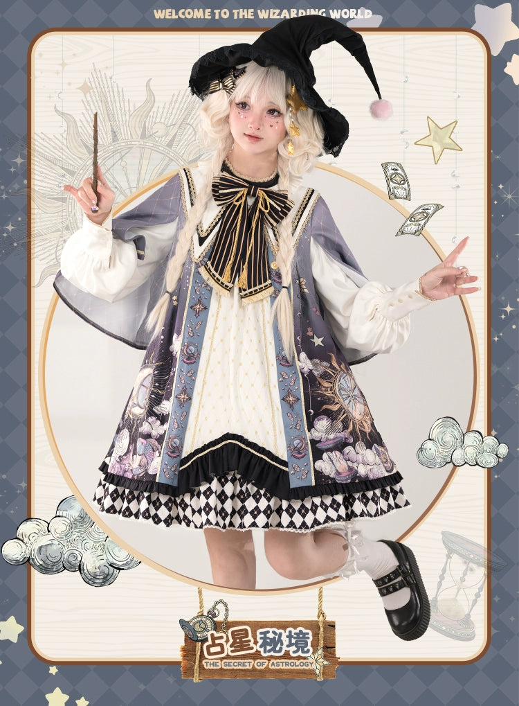 Honey Machine~The Secret Of Astrology~Kawaii Casual Lolita Printed OP Dress Long Sleeve   