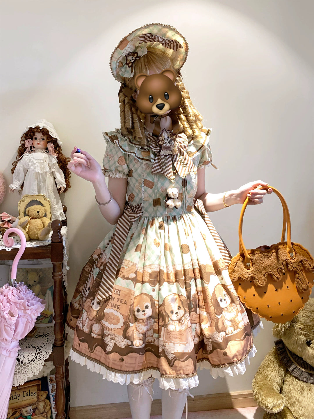 Babyblue~Dog Bakery~Old School Lolita OP Dress Sweet Dress with Accessories