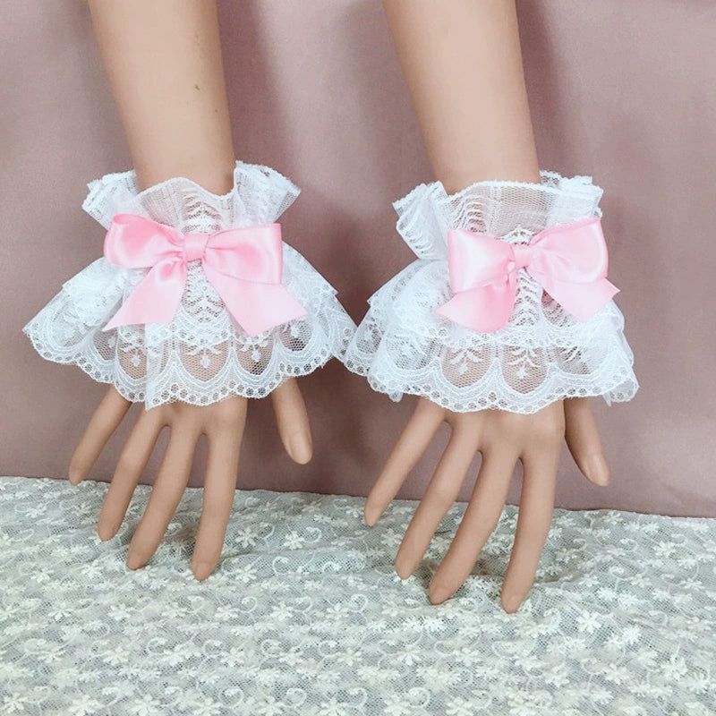 (BFM)BeiBei Handmade~Kawaii Lolita Cuffs Hand Sleeves Lace Bracelet Pink cuffs  