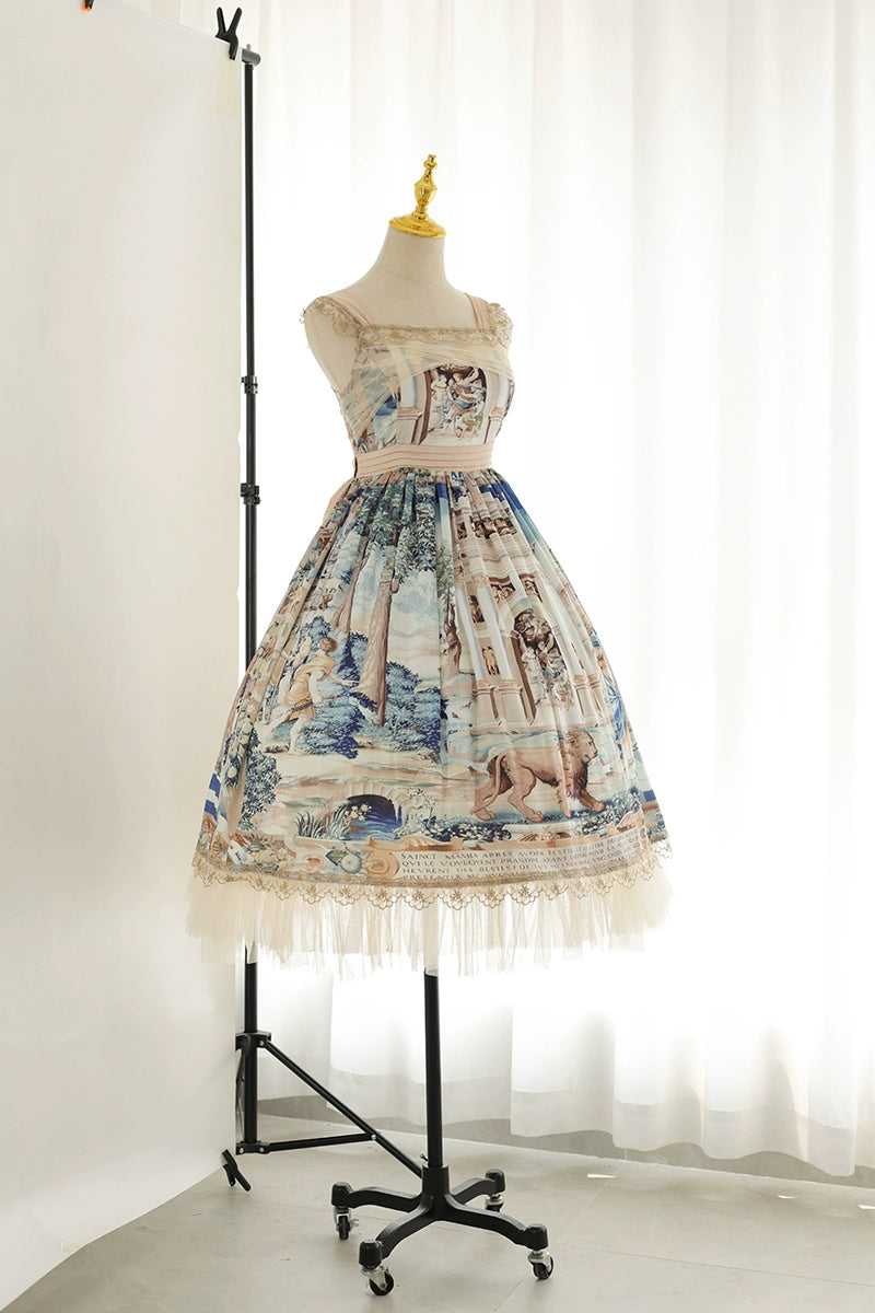Balladeer~Elegant Lolita JSK Dress Long Dress Full Waist Oil Painting S JSK+ waist tie(detachable) 