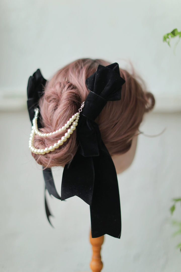 SweetDreamer~Retro Lolita Hair Clip Bow Pearl Handmade Headdress   