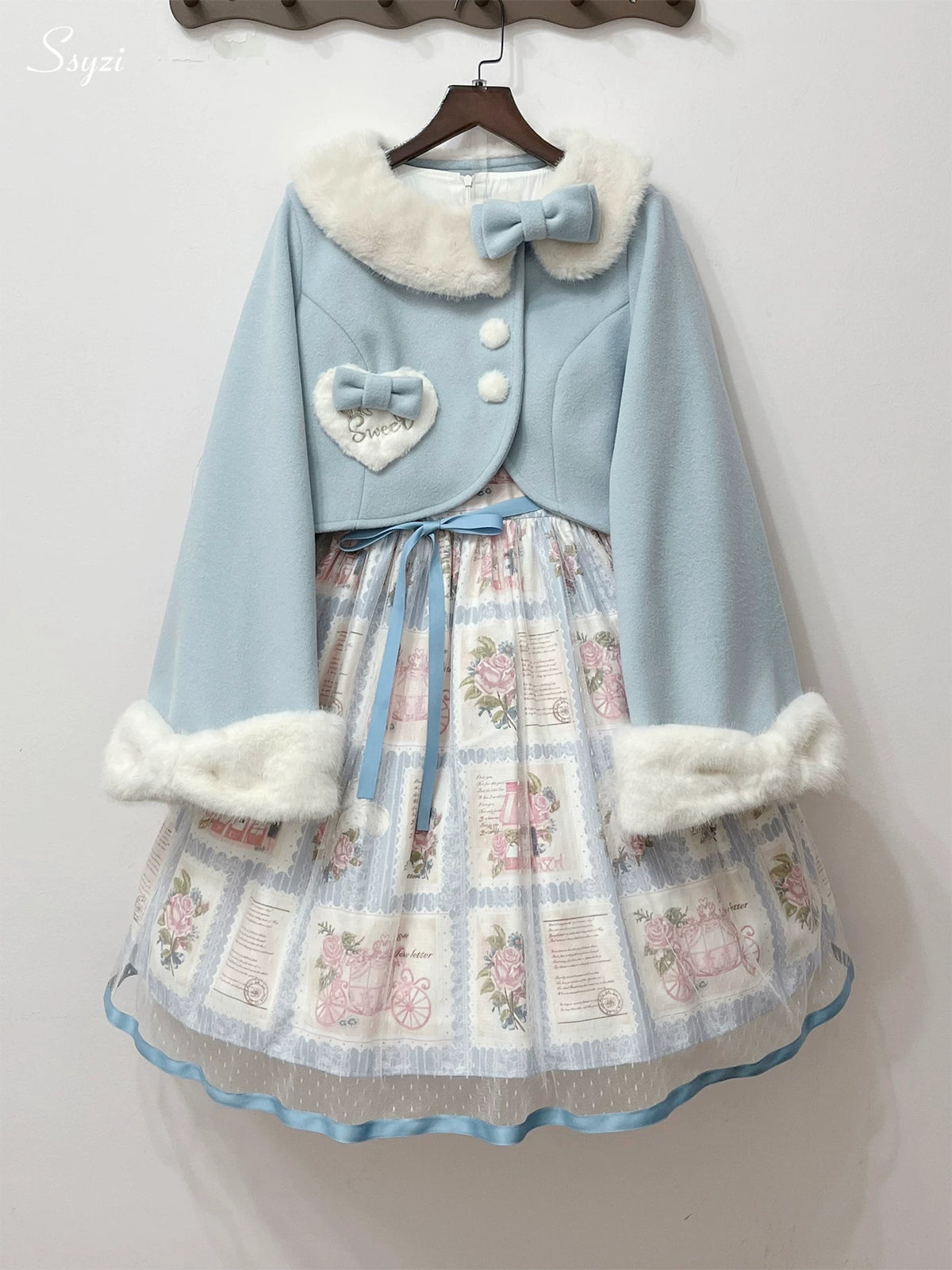 Rabbit Heart Knot - Sweet Lolita Winter Short Coat, Detachable Bunny-Ear Collar 45891:866873