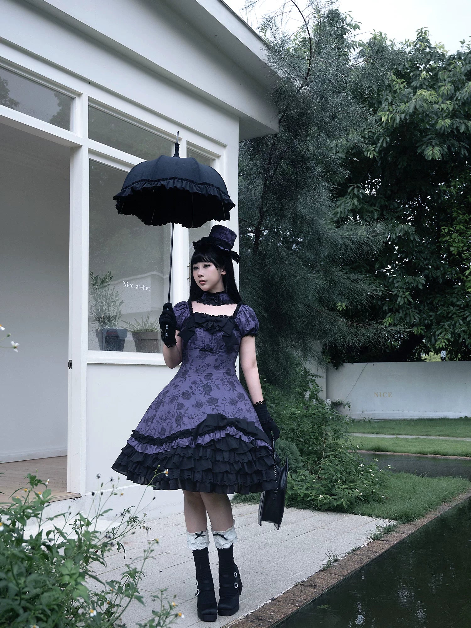 Bliss Bouquet - Cotton Old School Lolita Dress, Rose Print and Layered Hem 45656:857184