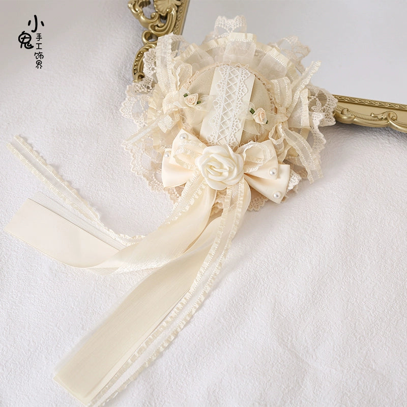 Xiaogui - Lace Lolita Headdress Set With Bow/Ruffle Details Small Top Hat Only