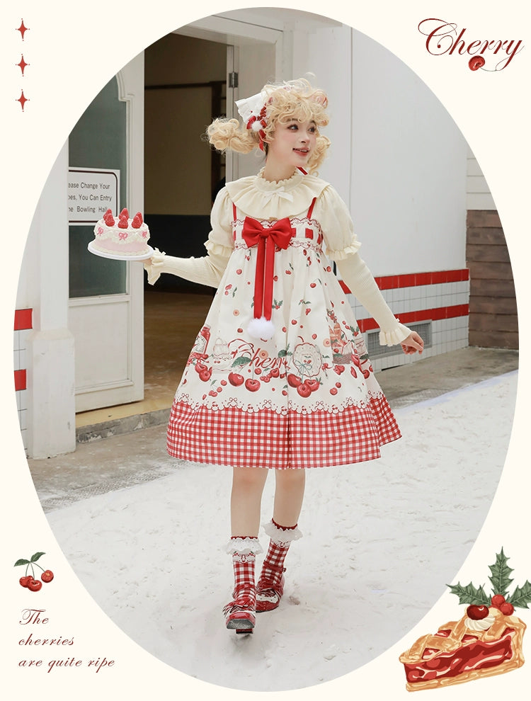 Mademoiselle Pearl~Cherry~Christmas Winter Lolita OP Dress XS Strapless suspender JSK 