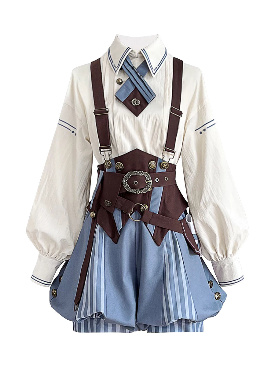 Poem of Wind & Compass - Ouji Lolita Blouse & Faux-Suspender Bloom Shorts Set 45919:868253